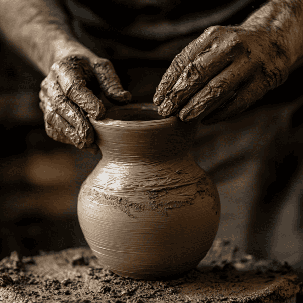 man shaping a clay vase