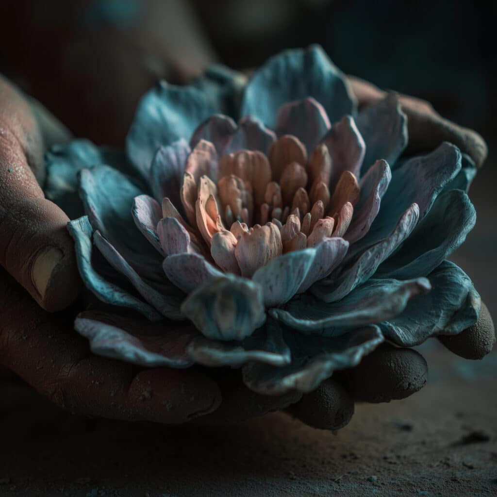 a handbuilt clay flower
