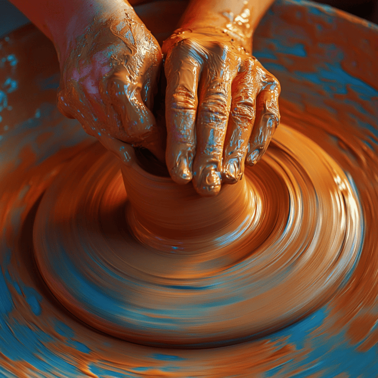 hands working clay on a wheel
