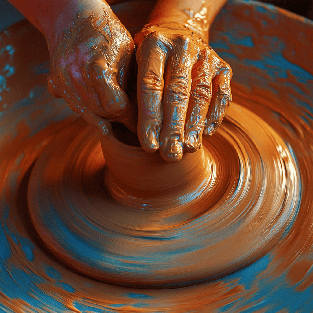 hands working clay on a wheel